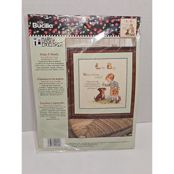 Sealed Bucilla Counted Cross Stitch Kit SNIPS & SNAILS Mary Engelbreit #45395 - Picture 1 of 3